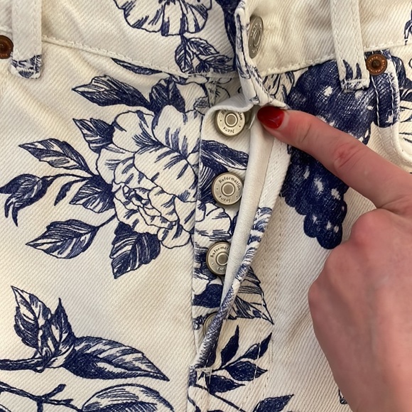 Reformation Toile High Rise Straight Jeans- Blue fruit and floral print - Picture 6 of 7